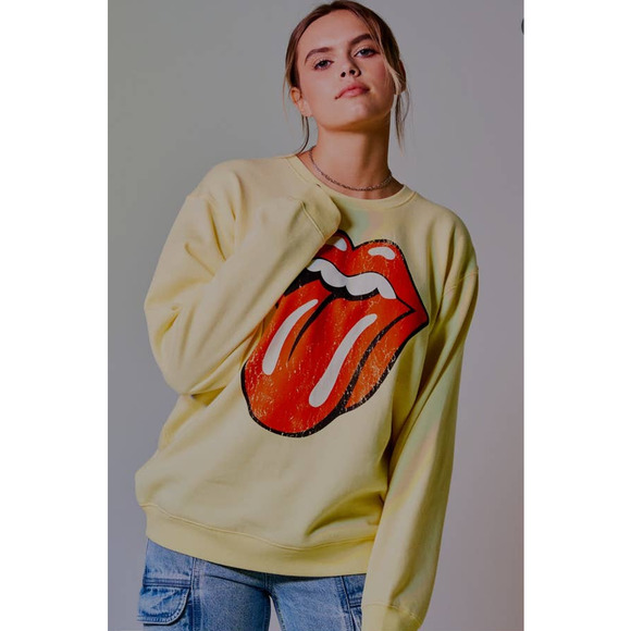 The Rolling Stones Women's Light Yellow Graphic Crewneck Sweatshirt.‎ Size M - Picture 2 of 8